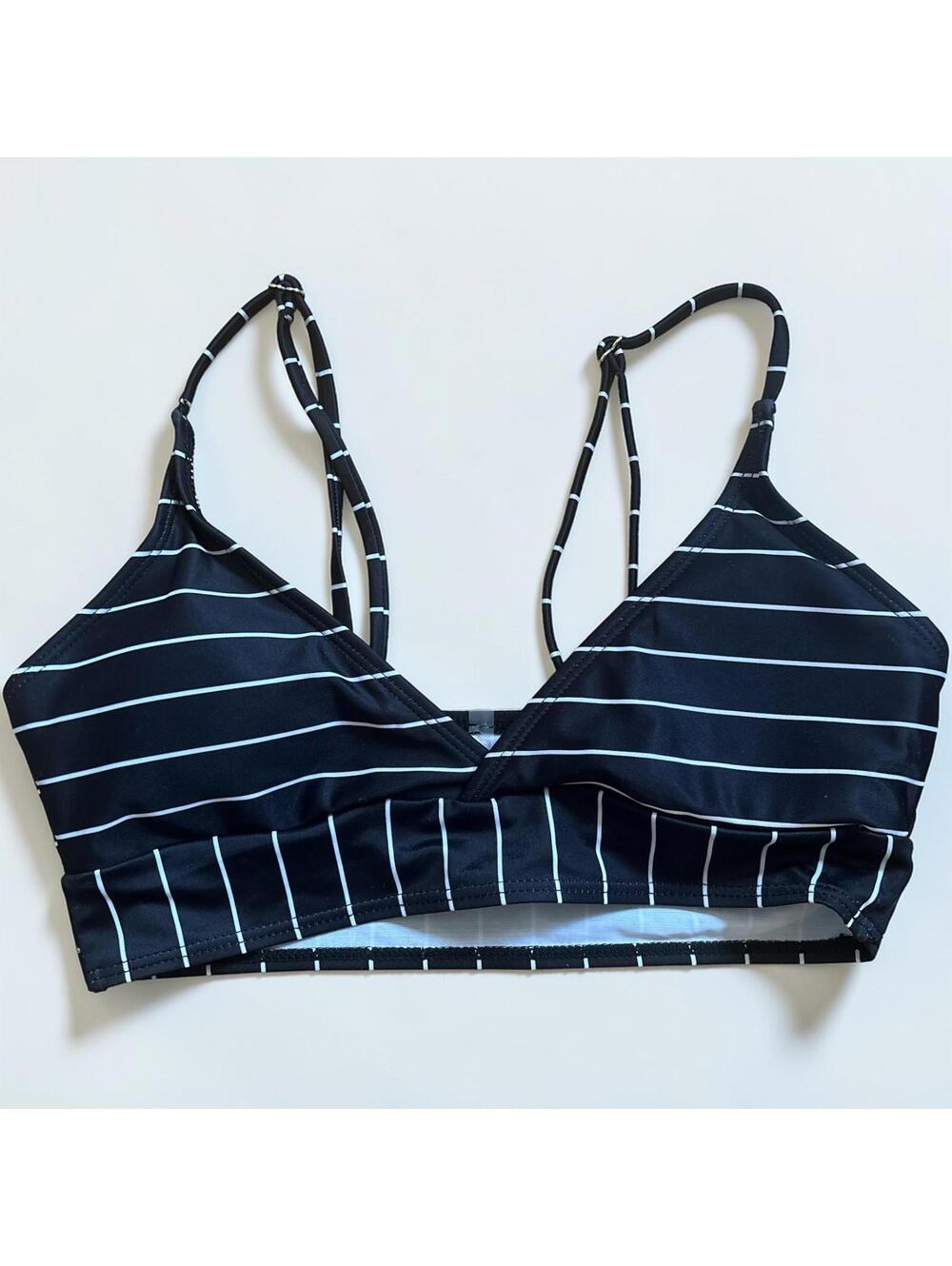 Beyond Control Bikini Top Size 10 Blue White Striped Nautical Swimwear Swim Top